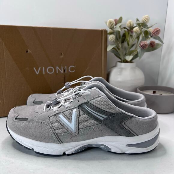 Vionic 23 Walk Mule Leather Lace Up Sneakers Comfort Gray Women's 12 Wide NWB - Picture 1 of 10